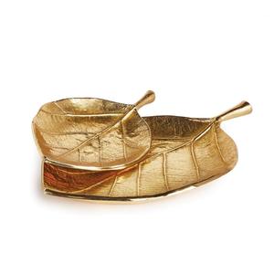 Leaf Shape Metal Serving <b>Tray</b> Polished Finish With Handle Residential Decorative <b>Trays</b> Gold And <b>Silver</b> Color Table Accessories - Product Image 6