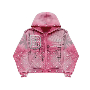 <b>Pink</b> Hooded <b>Tracksuit</b> Set Full Sleeve Loose Fit Streetwear Winter Zipper Front Pants Side Pockets Solid 100% Cotton - Product Image 4