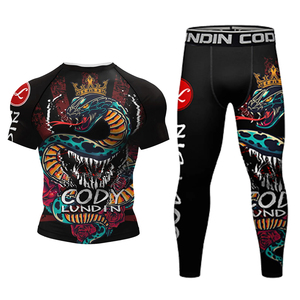 OEM Custom MMA Rash Guard Set Unisex <b>Compression</b> Sportswear Long Sleeve <b>Shirt</b> Trousers Quick Dry UPF50+ Eco-Friendly BJJ - Product Image 4