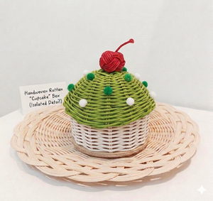 Eco Friendly Ramadan <b>Gift</b> Handmade Rattan Cupcake <b>Gift</b> <b>Boxes</b> In Multiple Colors With Cherry Toppers For Ramadan - Product Image 3
