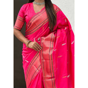 Pink Traditional Paithani Silk Saree Dual Zari Woven Yeola <b>Indian</b> & <b>Pakistani</b> <b>Clothing</b> - Product Image 5