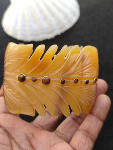 Handmade <b>Shell</b> Leaf Carved <b>Bracelet</b> With Turquoise Inlay Nature Theme Home Decoration Craft Jewelry - Product Image 4