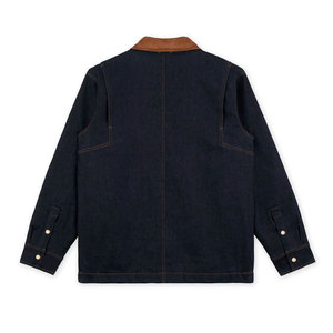 Veste en jean bleu foncé pour homme avec col marron, fermeture à boutons, poches poitrine, style workwear, coupe classique, pour l'automne - Product Image 2