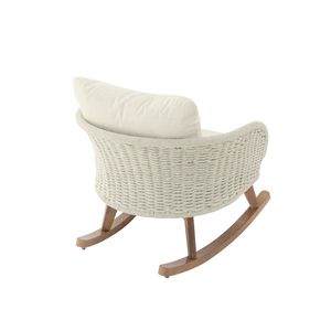 Sedia a Dondolo Contemporanea Minimalista in Vimini Beige con Morbidi Cuscini in Poliestere e Telaio in Legno Resistente per Uso Interno - Product Image 6