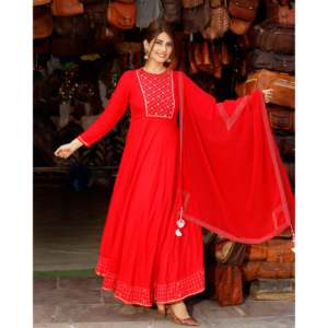 Ensemble de costume long en mousseline de rayonne rose rouge pour femme avec design de col, disponible en taille XS - Product Image 5