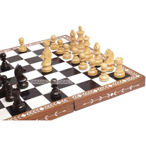 Handcrafted <b>Wooden</b> <b>Chess</b> <b>Set</b> With Bone Inlay Border And Carved Pieces Elegant Folding Board Game & Strategy For Family Enjoyment - Product Image 5
