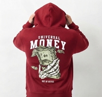 سويت شيرت رجالي بقلنسوة من Universal Money Out of Office، أسود، قطن، طباعة رقمية، كاجوال، شتوي، مقاوم للرياح والماء