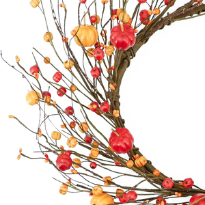 Corona de Calabazas Vibrante para Otoño, Base Rústica de Ramas con Bayas Rojas, Decoración Festiva para el Hogar, Puerta Principal, Acción de Gracias, Halloween - Product Image 3