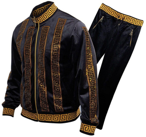 Unisex Solid Black <b>Velour</b> Long Sleeve <b>Tracksuit</b> Set Breathable Eco-Friendly Fleece Lining Leopard Print Full Zipper Hooded - Product Image 2