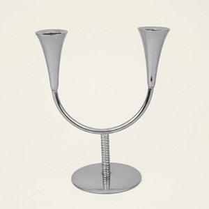 French Horn Taper Candle Holder Modern <b>Silver</b> Polished Aluminum Trumpet <b>Candlestick</b> for Holiday Table Decor Wedding Centerpiece - Product Image 3