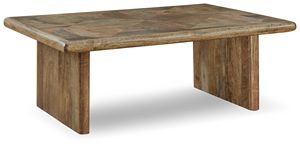 Table basse de salon moderne en bois de manguier massif avec plateau à motif géométrique pliable et durable, style contemporain - Product Image 3