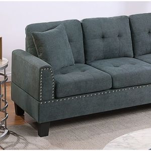 Set Divano Sezionale 2 Pezzi Nero Cenere con Chaise Longue LAF & RAF, Divano Trapuntato con Borchie in Velluto, Arredamento Soggiorno - Product Image 5