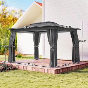 Pergola et Pavillon de Terrasse Extérieur Gris Foncé avec Toit Souple, Pare-Soleil et Rideaux – Catégorie de Produits - Product Image 6