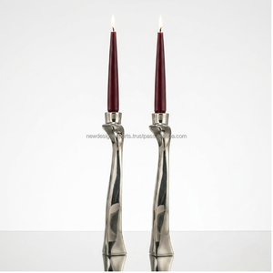 Premium Pair of Fluid Minimalist Candlesticks • Twisted Liquid Metal <b>Taper</b> Stand - Product Image 1