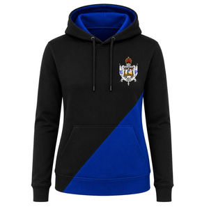 Sweat à capuche personnalisé pour femme, bleu roi et noir, à deux empiècements contrastants, à manches longues, en polaire décontractée pour l'hiver - Product Image 1