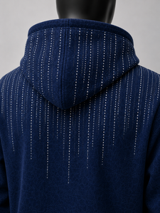 Sweat-shirt à capuche zippé bleu marine pour homme, coupe classique, décontracté, en coton French Terry, pour l'automne - Product Image 5