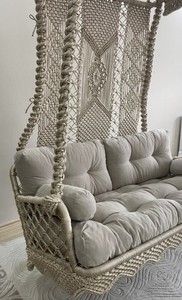 Balançoire double en macramé pour jardin, Balançoire double en macramé, Balançoire suspendue, Balançoire de balcon, Balançoire de terrasse, Chaise suspendue en macramé - Product Image 2
