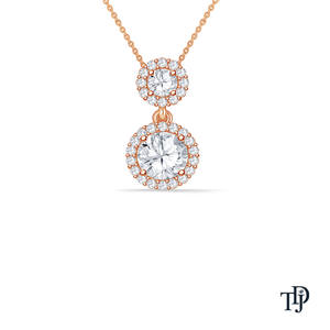 Colgante de oro de 14K de lujo con doble halo colgante y diamantes redondos cultivados en laboratorio, con piedras centrales de corte brillante, venta al por mayor y al por menor OEM. - Product Image 2