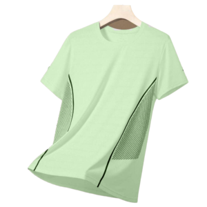 T-shirt Athlétique Respirant à Col Rond et Manches Courtes avec Panneaux en Maille Vert Clair Unisexe Adulte Été Coupe Classique - Product Image 5