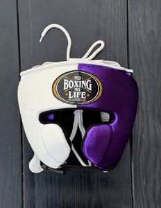Guantes de Boxeo Personalizados de Cuero Vacuno Premium 'No Boxing No Life', Protector de Mejillas, Protector de Cabeza y Protector Inguinal - Morado y Blanco - Product Image 5