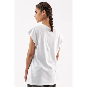 Women's <b>White</b> <b>Cap</b> <b>Sleeve</b> <b>T</b>-<b>Shirt</b> 100% Cotton Jersey Loose Fit V-neck Minimalist Solid Color Summer Breathable Drop Shoulder Long - Product Image 4