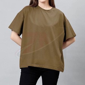 Nuevas llegadas: Camiseta oversize de cuello redondo, color liso, 100% algodón, con estampado de logo personalizado, transpirable, para venta al por mayor a granel para mujer. - Product Image 2