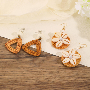 TUYET DUNG Rattan Hoop <b>Earrings</b> Handmade Woven Natural Folk Art Boho Lightweight Wedding Jewelry Made in Vietnam - Product Image 6