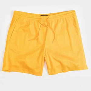 <b>Men's</b> <b>Yellow</b> Mesh Sport <b>Shorts</b> Drawstring Waist Breathable Casual <b>Short</b> Length Solid Color Polyester Fabric - Product Image 5