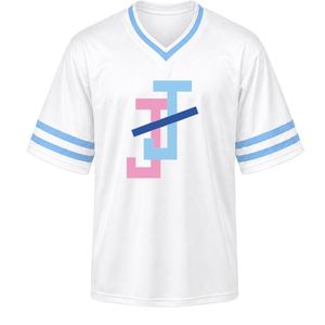 เสื้อกีฬาปักลายวีเนคสีขาว แขนสั้น ลายทางสีฟ้าอ่อน เสื้อทีมกีฬาน้ำหนักเบา ชุดยูนิฟอร์มทีม - Product Image 1