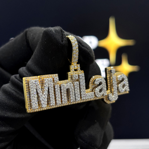 <b>Custom</b> Block <b>Name</b> Pendant 925 Sterling Silver VVS Moissanite Iced Out Hip Hop <b>Necklace</b> Yellow Gold OEM ODM Wholesale Jewelry - Product Image 5