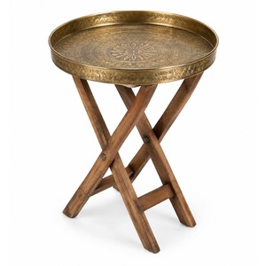 Mesa Auxiliar Plegable de Madera de Mango con Bandeja de Latón Marroquí al por Mayor - Aqdus Saleem - Product Image 1