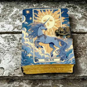 Diario de unicornio de cuero genuino de 400 páginas, hecho a mano, con papel de borde deshilachado, diseño religioso, wiccano, pagano, sol, magia y flores. - Product Image 4