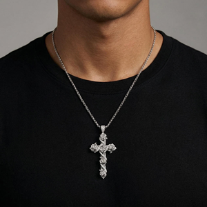 Collar con Colgante de Cruz de Rosa con Circonitas de Briva Jewels, para Hombre y Mujer, Estilo Hip Hop, Diamantes Simulados, Chapado en Oro y Plata, Religioso, Moissanita - Product Image 4