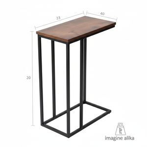 Table d'appoint industrielle en forme de C avec plateau en bois massif et structure en métal noir |   Canapé et table de chevet - Product Image 4