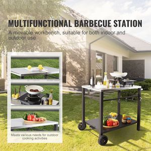 Carrello da Esterno per Barbecue con Doppio Ripiano in Acciaio Inox, Tavolo Portatile Multifunzionale per Preparazione Cibo e Accessorio per Esterni - Product Image 1