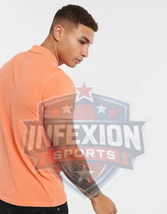 Men's <b>Orange</b> Short Sleeve <b>Polo</b> Shirt Cotton Pique Knitted Casual Solid Color Breathable Regular Fit Button Design - Product Image 2