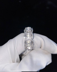 925 Sterling Silver Rhodium Plated Cluster Moissanite Baguette Cut Full Iced Hip Hop <b>Ring</b> for <b>Men</b> for Custom Anniversary Gift - Product Image 1