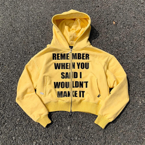 Hoodie court personnalisé pour homme, style streetwear unisexe, fermeture éclair, style Harajuku, vente en gros, hoodies et sweat-shirts grande taille pour homme - Product Image 2