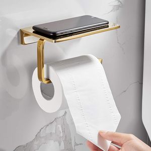 Brass Bathroom Toilet Paper Holder Superior Hotel Style Toilet Roll Holder with Mobile Phone Storage Polished Gold - Product Image 3
