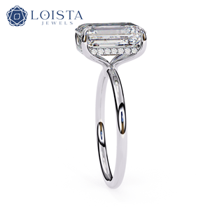 Bague de fiançailles LOISTA pour femme en platine avec diamant taille émeraude et diamants naturels latéraux, certifiée GIA, style classique - Product Image 3