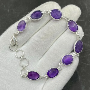 Amethyst Sterling <b>Silver</b> Charm Bracelet Handmade Multi Zircon Stone Luxury Jewelry Stylish Basic Gift for <b>Women</b> M195 - Product Image 3