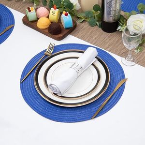 Set di 6 tovagliette rotonde blu da 15 pollici in cotone e poliestere, lavabili, con design intrecciato per la tavola - Product Image 4