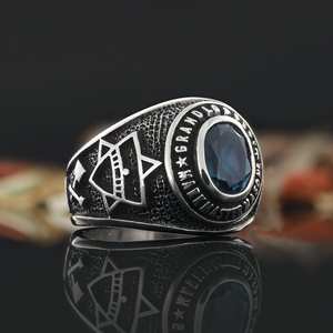 แหวนเมสัน BOJ รุ่น 022 แบบกำหนดเองได้ สำหรับทั้งชายและหญิง แหวนตราประทับฟรีเมสันส่วนบุคคล แหวนตราประทับมาสเตอร์เมสันเท็กซัส สไตล์ฮิปฮอป สีเงิน ราคาประหยัด - Product Image 2