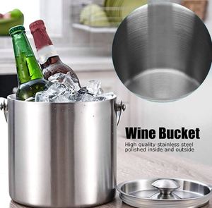 Stainless Steel Insulated Silver Ice <b>Bucket</b> Party Bar Tool Metal <b>Lid</b> Cover Handles Stainless Steel Insulated Silver Ice <b>Bucket</b> - Product Image 2