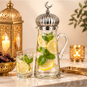 Jarra de agua de vidrio para Ramadán con tapa de luna creciente plateada, estilo árabe, jarra para bebidas para decoración de mesa de Iftar, al por mayor - Product Image 5
