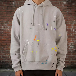 Sudadera con Capucha Gris para Hombre con Diseño de Pintura en Aerosol Colorida, Corte Regular, Estilo Casual, 100% Algodón, Tejido French Terry - Product Image 4
