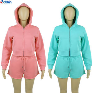 Conjunto Deportivo de Verano Personalizado para Mujer, Sudadera con Cierre y Pantalones Cortos, 100% Algodón - Product Image 2