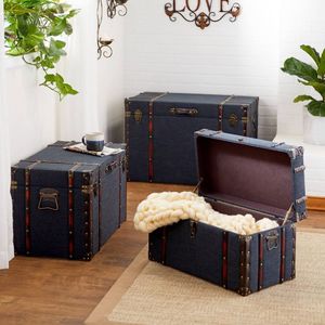 Metal <b>Storage</b> <b>Trunk</b> <b>Box</b> Rectangular Classic Design Copper Hardware Stackable Grey Color for Sundries Organization - Product Image 5