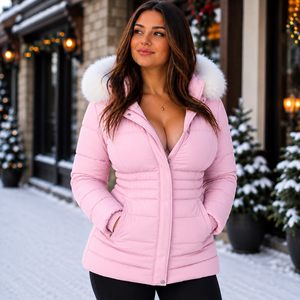 Leather Puffer <b>Jacket</b> <b>with</b> Luxury Fox <b>Fur</b> <b>Hood</b> | <b>Women</b>’s Winter Chic Outerwear | Modern Minimalist Quilted Leather Coat - Product Image 5