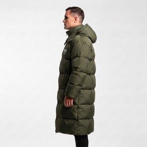 Veste d'hiver longue pour homme, à capuche, couleur olive, épaisse, matelassée, fermeture éclair intégrale, coupe-vent, style décontracté, rembourrage en polyester - Product Image 4